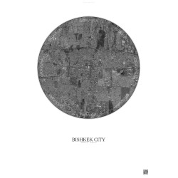 Affiche Bishkek City – Poster vue satellite 6km N&B | Gravura – Fond clair