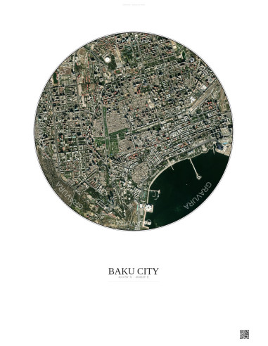 Affiche Baku City – Poster vue satellite 2.5km Couleur | Gravura – Fond clair