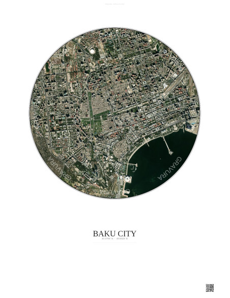 Affiche Baku City – Poster vue satellite 2.5km Couleur | Gravura – Fond clair