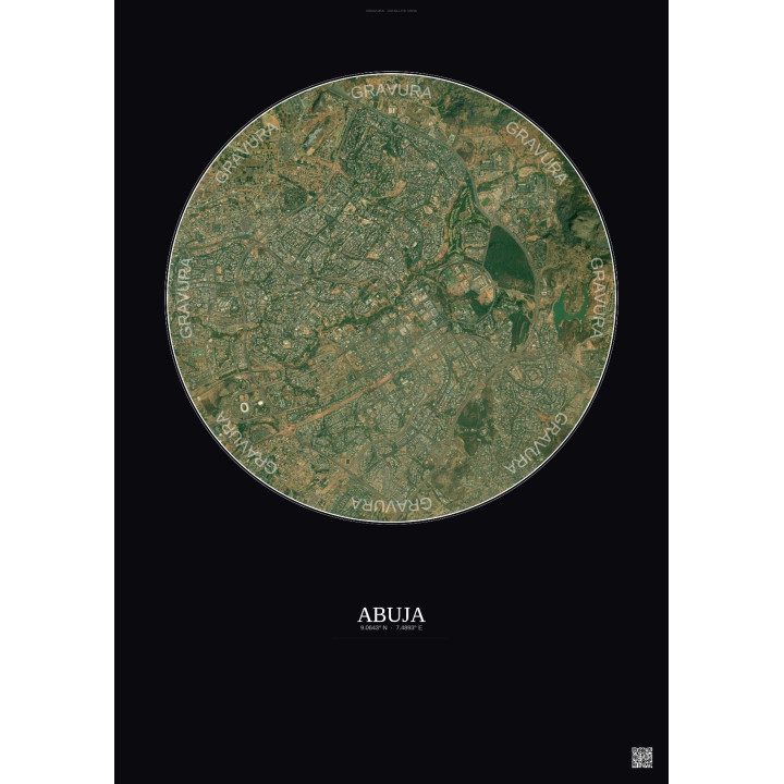 Affiche Abuja – Poster vue satellite 6km Couleur | Gravura – Fond foncé