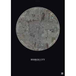 Affiche Bishkek City – Poster vue satellite 6km Couleur | Gravura – Fond foncé