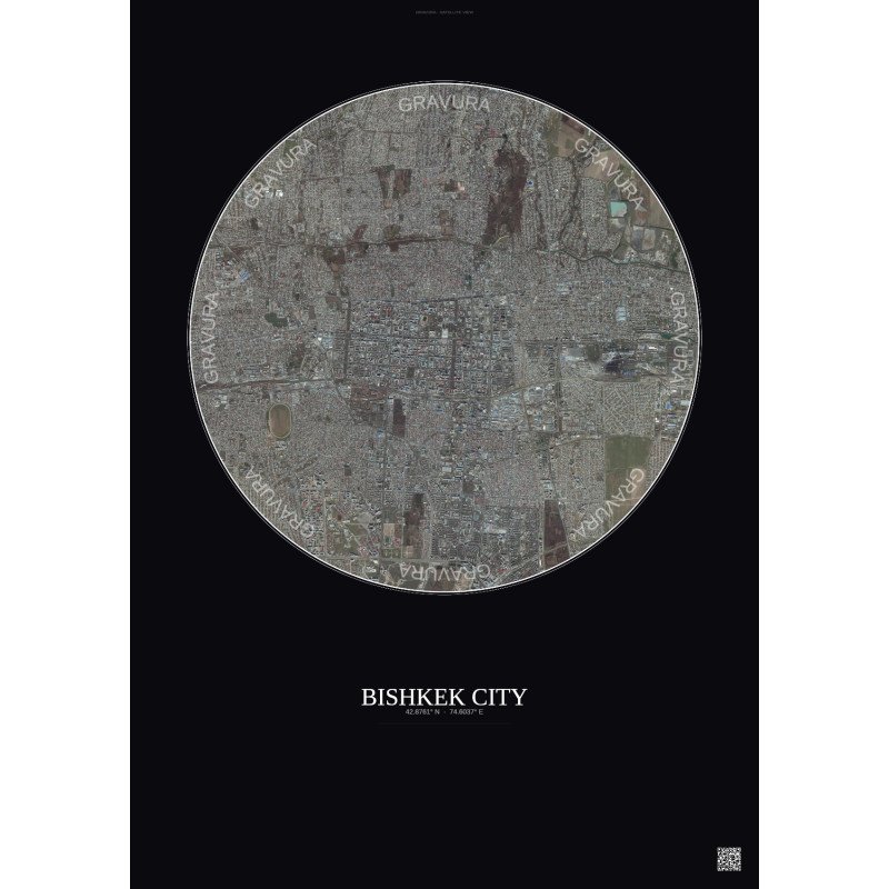 Affiche Bishkek City – Poster vue satellite 6km Couleur | Gravura – Fond foncé