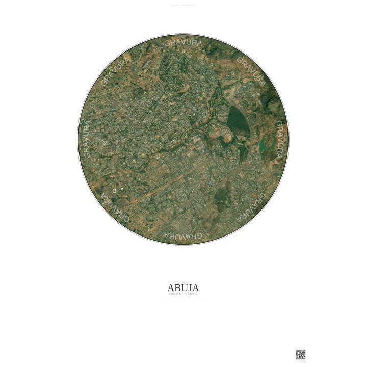 Affiche Abuja – Poster vue satellite 6km Couleur | Gravura – Fond clair