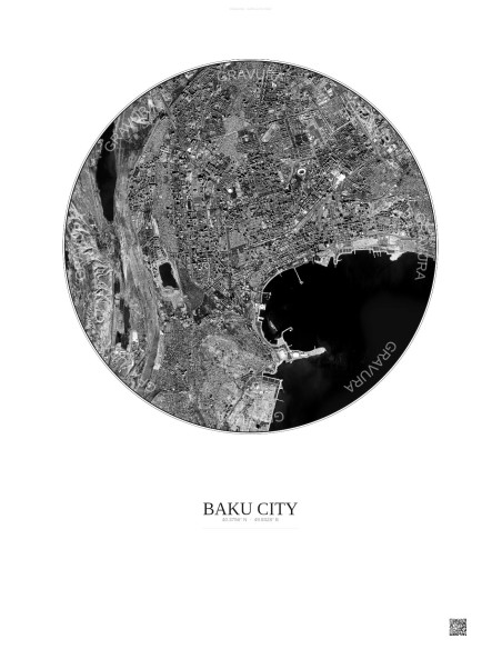 Baku City Satellite View Poster 6km B&W | Gravura – Light background