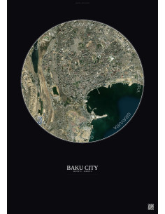 Affiche Baku City – Poster vue satellite 6km Couleur | Gravura – Fond foncé