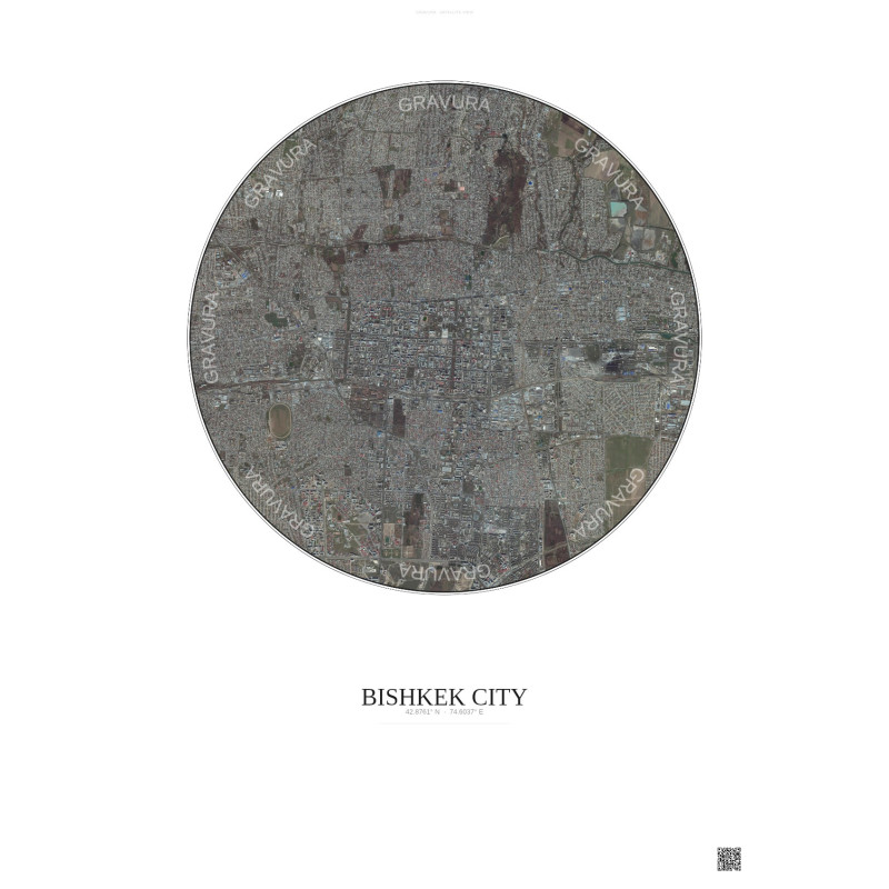 Affiche Bishkek City – Poster vue satellite 6km Couleur | Gravura – Fond clair