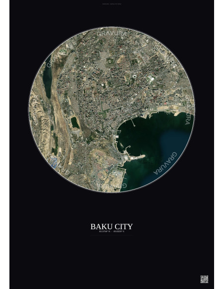 Baku City Satellite View Poster 6km Color | Gravura – Dark background