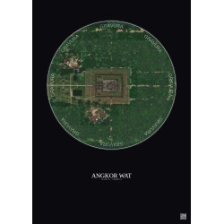 Affiche Angkor Wat – Poster vue satellite 0.5km Couleur | Gravura – Fond foncé
