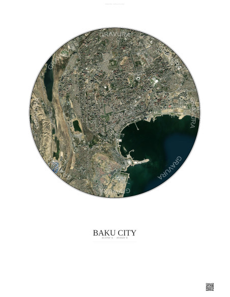 Affiche Baku City – Poster vue satellite 6km Couleur | Gravura – Fond clair
