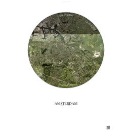 Affiche Amsterdam – Poster vue satellite 10km Couleur | Gravura – Fond clair