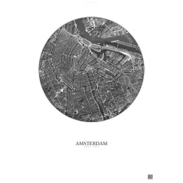 Affiche Amsterdam – Poster vue satellite 2.5km N&B | Gravura – Fond clair