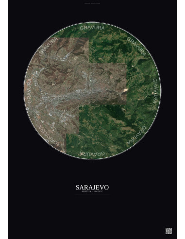 Affiche Sarajevo – Poster vue satellite 10km Couleur | Gravura – Fond foncé