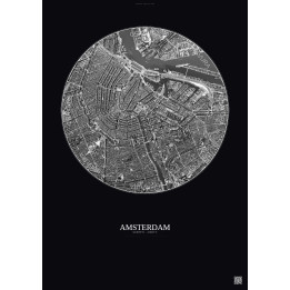 Affiche Amsterdam – Poster vue satellite 2.5km N&B | Gravura – Fond foncé