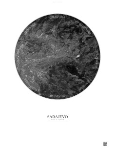 Affiche Sarajevo – Poster vue satellite 10km N&B | Gravura – Fond clair