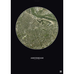 Affiche Amsterdam – Poster vue satellite 2.5km Couleur | Gravura – Fond foncé