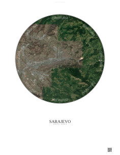 Affiche Sarajevo – Poster vue satellite 10km Couleur | Gravura – Fond clair