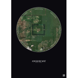 Affiche Angkor Wat – Poster vue satellite 2.5km Couleur | Gravura – Fond foncé