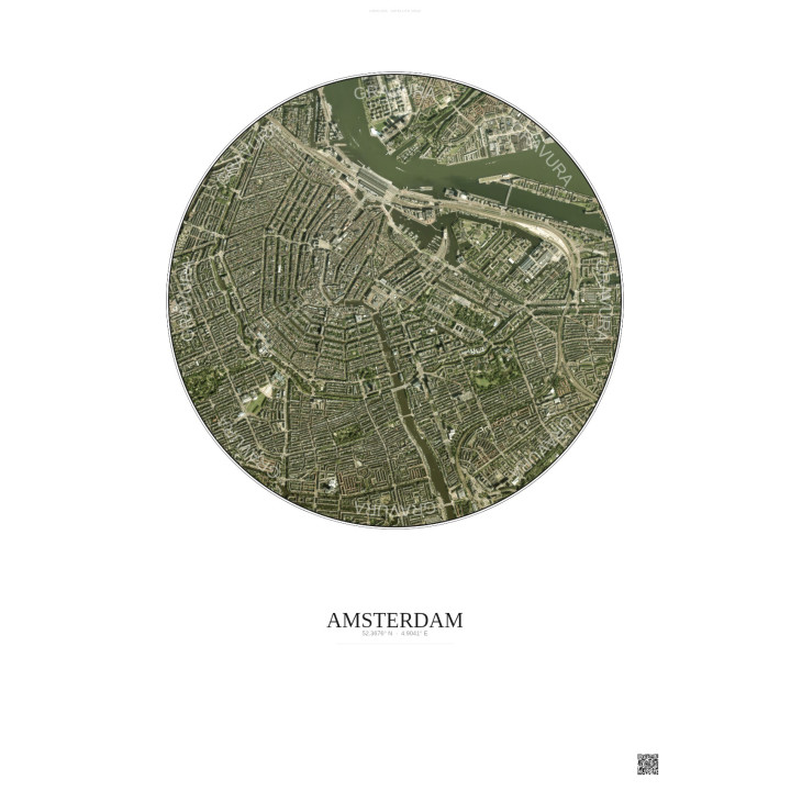 Affiche Amsterdam – Poster vue satellite 2.5km Couleur | Gravura – Fond clair