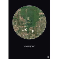 Affiche Angkor Wat – Poster vue satellite 5km Couleur | Gravura – Fond foncé