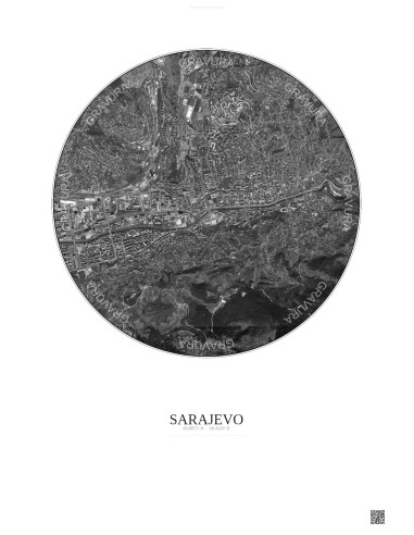 Affiche Sarajevo – Poster vue satellite 2.5km N&B | Gravura – Fond clair