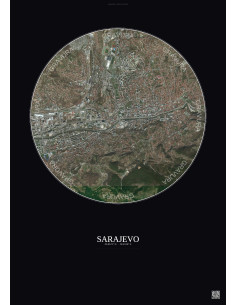 Affiche Sarajevo – Poster vue satellite 2.5km Couleur | Gravura – Fond foncé