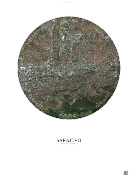 Sarajevo Satellite View Poster 2.5km Color | Gravura – Light background