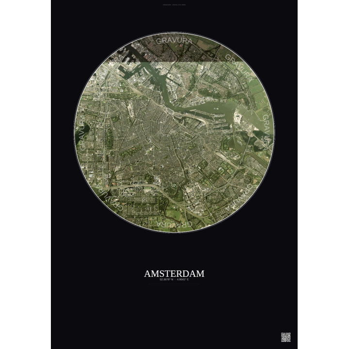 Affiche Amsterdam – Poster vue satellite 6km Couleur | Gravura – Fond foncé
