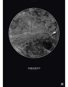 Affiche Sarajevo – Poster vue satellite 6km N&B | Gravura – Fond foncé
