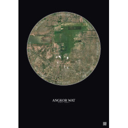 Affiche Angkor Wat – Poster vue satellite 10km Couleur | Gravura – Fond foncé