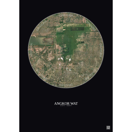 Affiche Angkor Wat – Poster vue satellite 10km Couleur | Gravura – Fond foncé