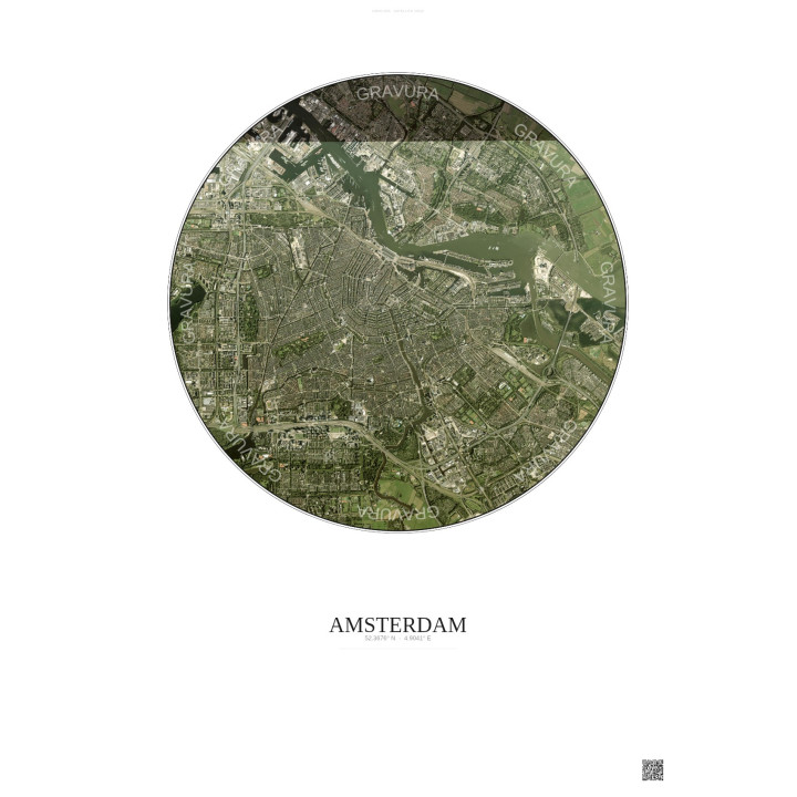 Affiche Amsterdam – Poster vue satellite 6km Couleur | Gravura – Fond clair