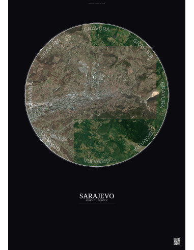 Sarajevo Satellite View Poster 6km Color | Gravura – Dark background