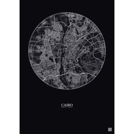 Affiche Cairo – Poster carte de ville 10km | Gravura – Fond foncé