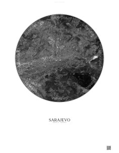 Affiche Sarajevo – Poster vue satellite 6km N&B | Gravura – Fond clair