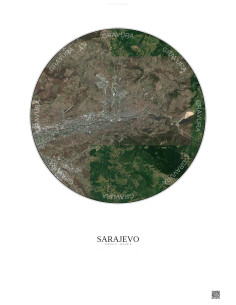 Affiche Sarajevo – Poster vue satellite 6km Couleur | Gravura – Fond clair