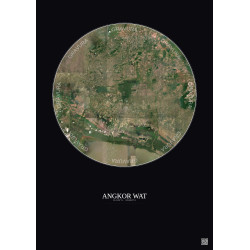 Affiche Angkor Wat – Poster vue satellite 30km Couleur | Gravura – Fond foncé