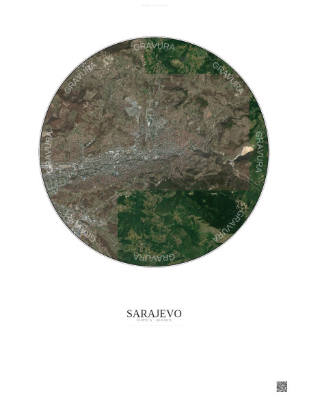 Sarajevo Satellite View Poster 6km Color | Gravura – Light background