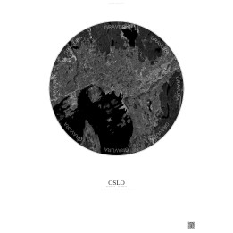 Affiche Oslo – Poster vue satellite 10km N&B | Gravura – Fond clair