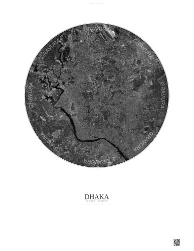 Dhaka Satellite View Poster 10km B&W | Gravura – Light background