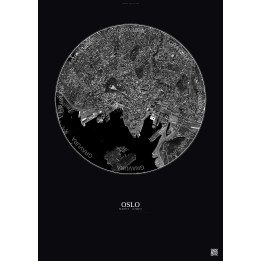 Affiche Oslo – Poster vue satellite 2.5km N&B | Gravura – Fond foncé