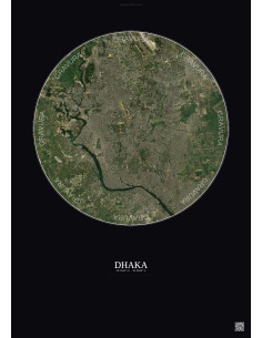 Affiche Dhaka – Poster vue satellite 10km Couleur | Gravura – Fond foncé
