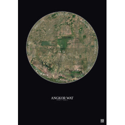 Affiche Angkor Wat – Poster vue satellite 20km Couleur | Gravura – Fond foncé