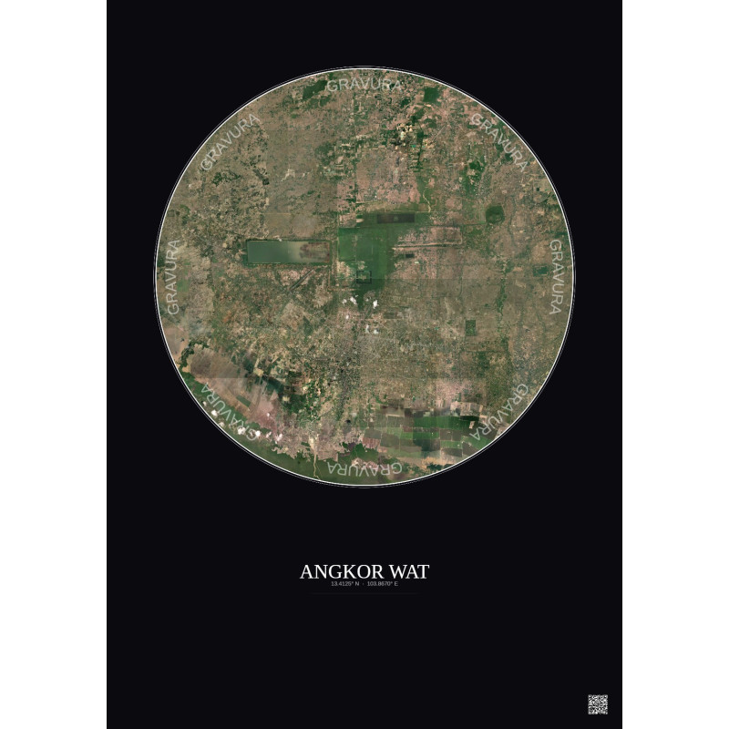Affiche Angkor Wat – Poster vue satellite 20km Couleur | Gravura – Fond foncé