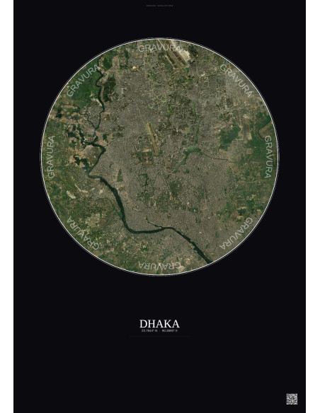 Affiche Dhaka – Poster vue satellite 10km Couleur | Gravura – Fond foncé