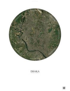 Affiche Dhaka – Poster vue satellite 10km Couleur | Gravura – Fond clair