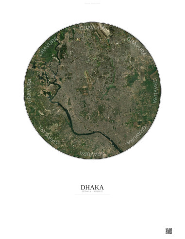 Affiche Dhaka – Poster vue satellite 10km Couleur | Gravura – Fond clair