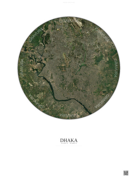 Affiche Dhaka – Poster vue satellite 10km Couleur | Gravura – Fond clair