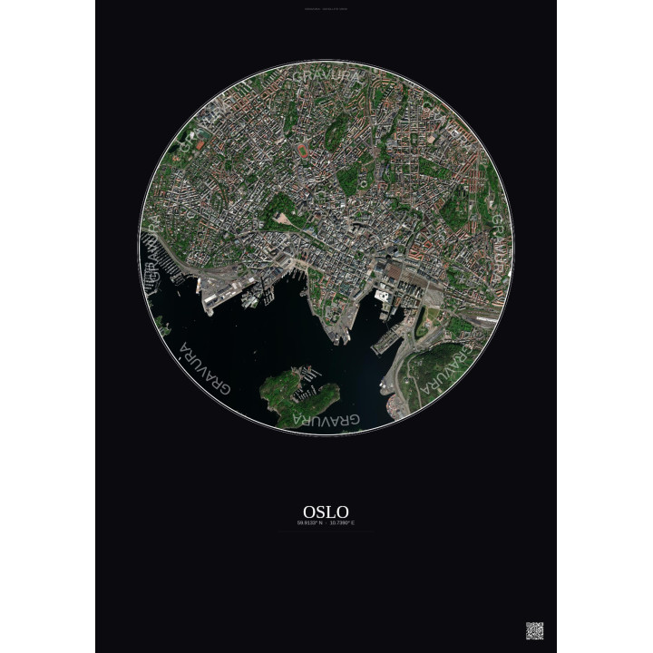 Affiche Oslo – Poster vue satellite 2.5km Couleur | Gravura – Fond foncé