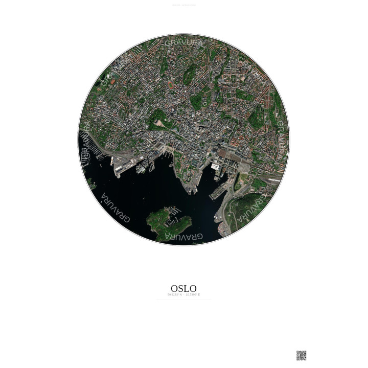 Affiche Oslo – Poster vue satellite 2.5km Couleur | Gravura – Fond clair