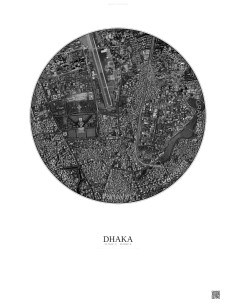 Affiche Dhaka – Poster vue satellite 2.5km N&B | Gravura – Fond clair